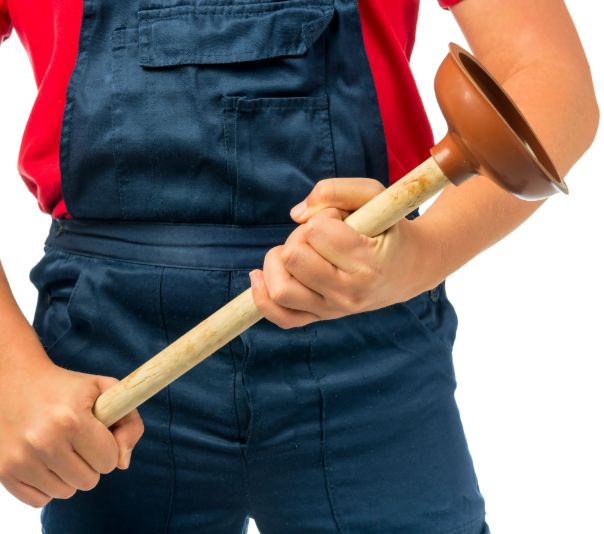 Person holding a plunger in both hands.